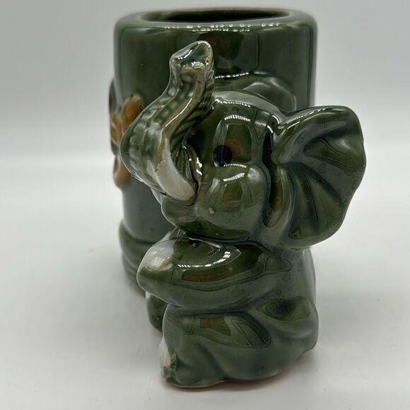 Ceramic Majolica Lucky Bamboo Ceramic Elephant Planter Pot - Picture 2 of 8